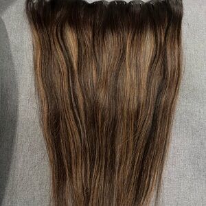 24inch long real human hair infinity weft dark brown with highlights